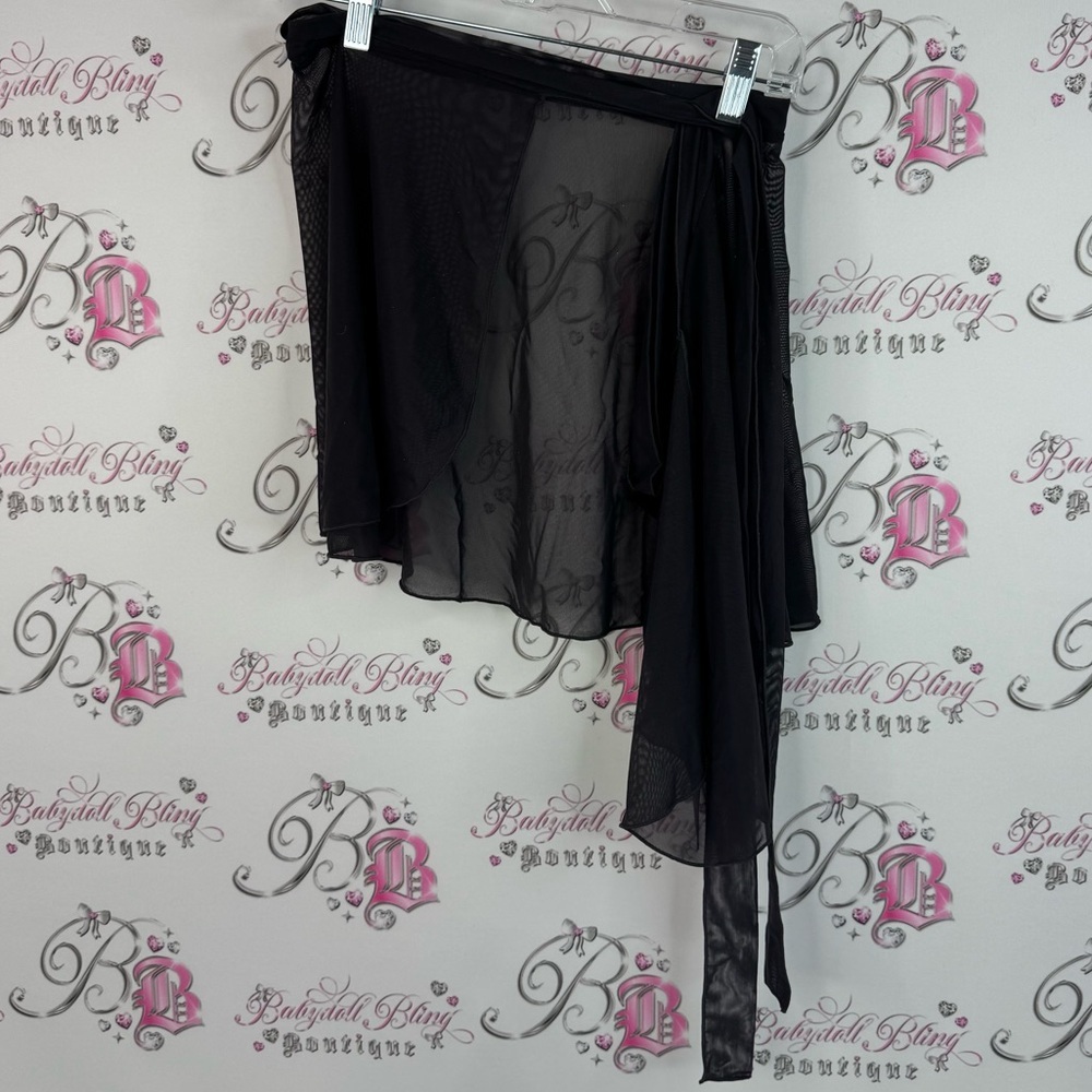 Ballet beautiful wrap skirt mesh tie up dance Chic Black Asymmetrical Skirt